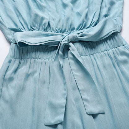 Women’s Strapless Wide Leg Jumpsuit with Tie Waist
