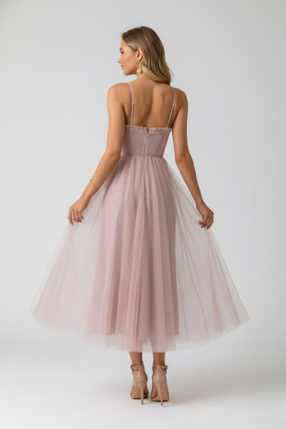 Lorienne | Elegant Sweetheart Neck Wedding Guest Dress with Layered Tulle Skirt