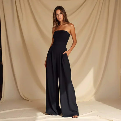 Women's Strapless Elegant Wide Leg Jumpsuit Formal Evening Outfit