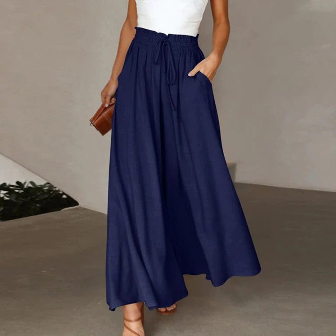 Women’s High Waist Flowy Maxi Skirt with Elastic Waist and Pockets
