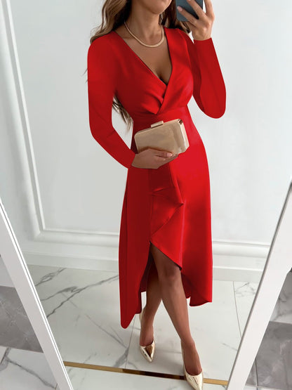Women’s V Neck Sheath Slim Fit Elegant Slit Midi Dress
