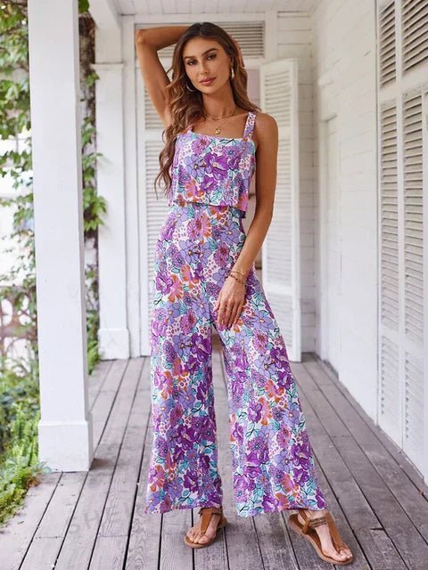 Women’s Floral Wide Leg Jumpsuit with Backless Design