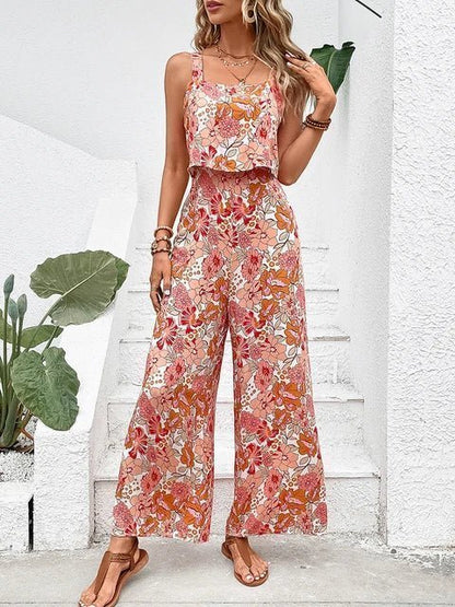 Women’s Floral Wide Leg Jumpsuit with Backless Design