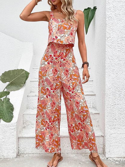 Women’s Floral Wide Leg Jumpsuit with Backless Design