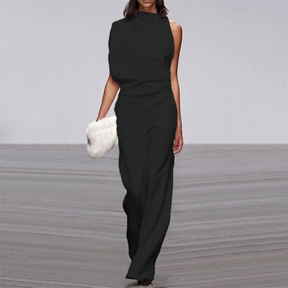 Women's One Shoulder Elegant Jumpsuit – Wide Leg Formal Evening Outfit