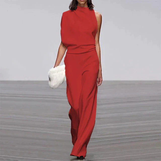 Women's One Shoulder Elegant Jumpsuit – Wide Leg Formal Evening Outfit