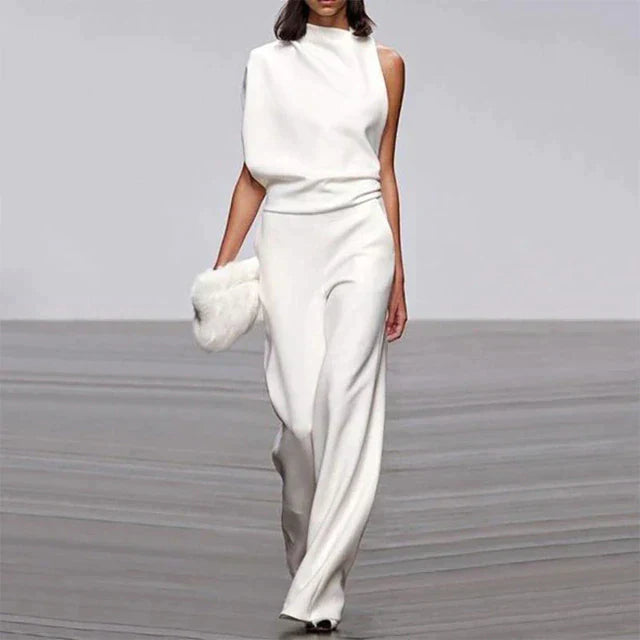 Women's One Shoulder Elegant Jumpsuit – Wide Leg Formal Evening Outfit