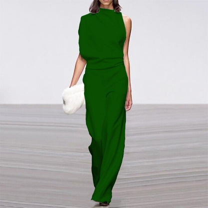Women's One Shoulder Elegant Jumpsuit – Wide Leg Formal Evening Outfit