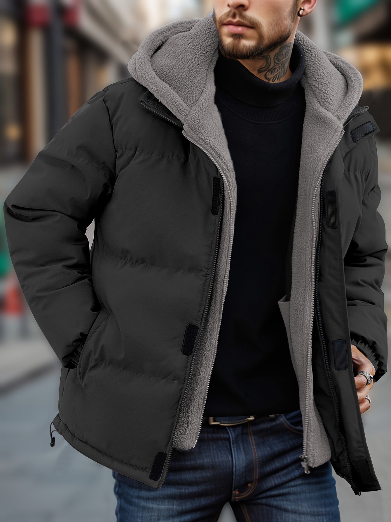 Herren Winter Robuste Gefütterte Kapuzen Jacke