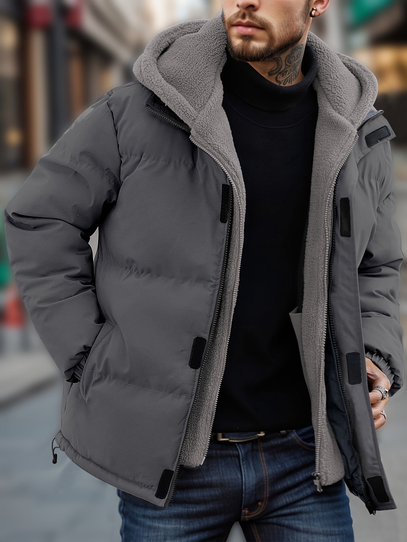 Herren Winter Robuste Gefütterte Kapuzen Jacke