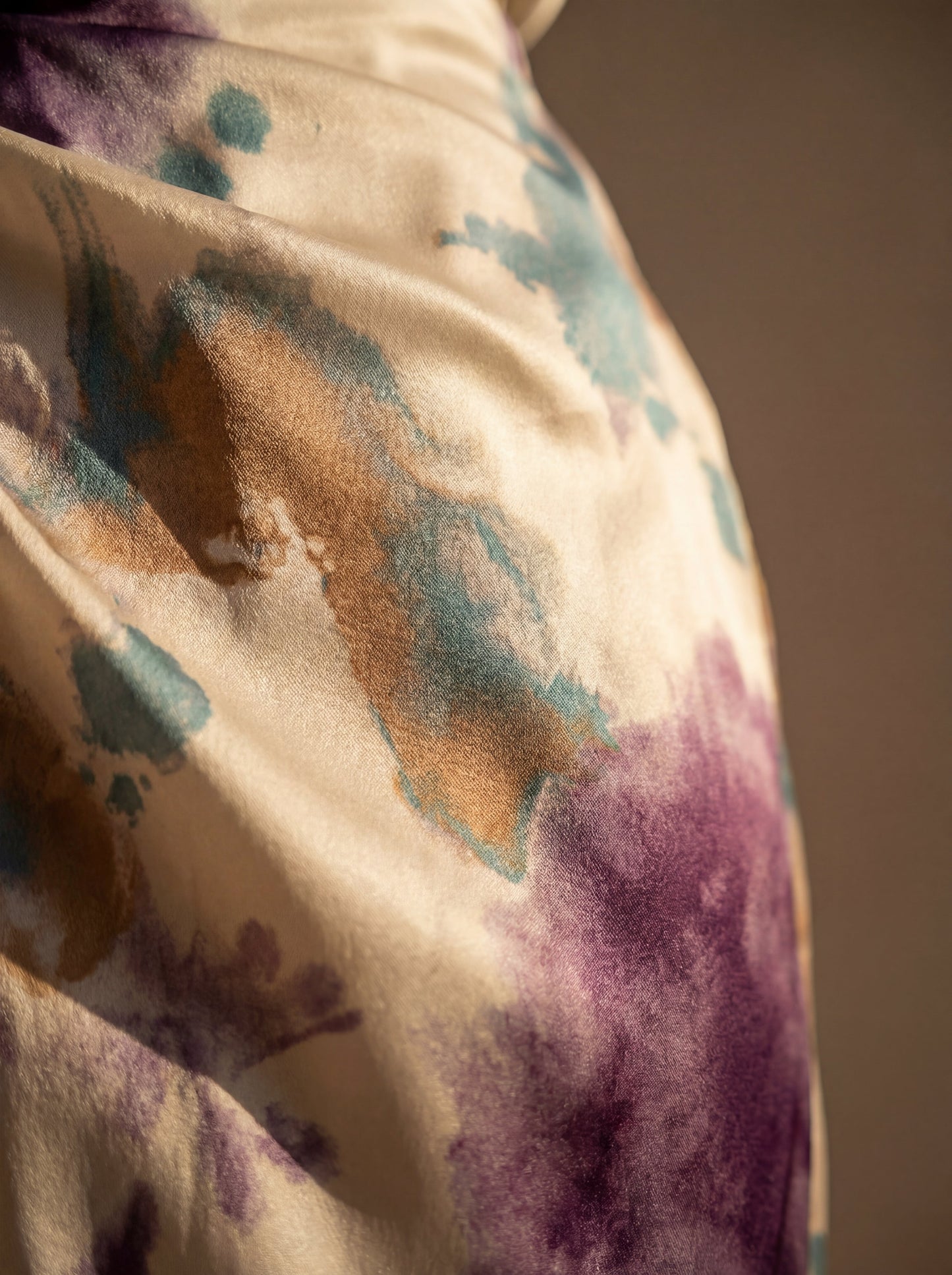 Women's Satin Midi Dress with Wrap V-Neck and Watercolor Print