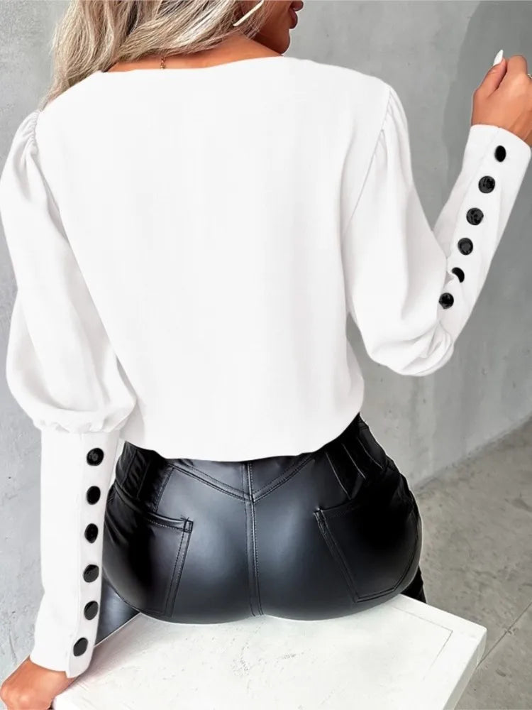 Casual V-Neck Blouse with Modern Flair for Women