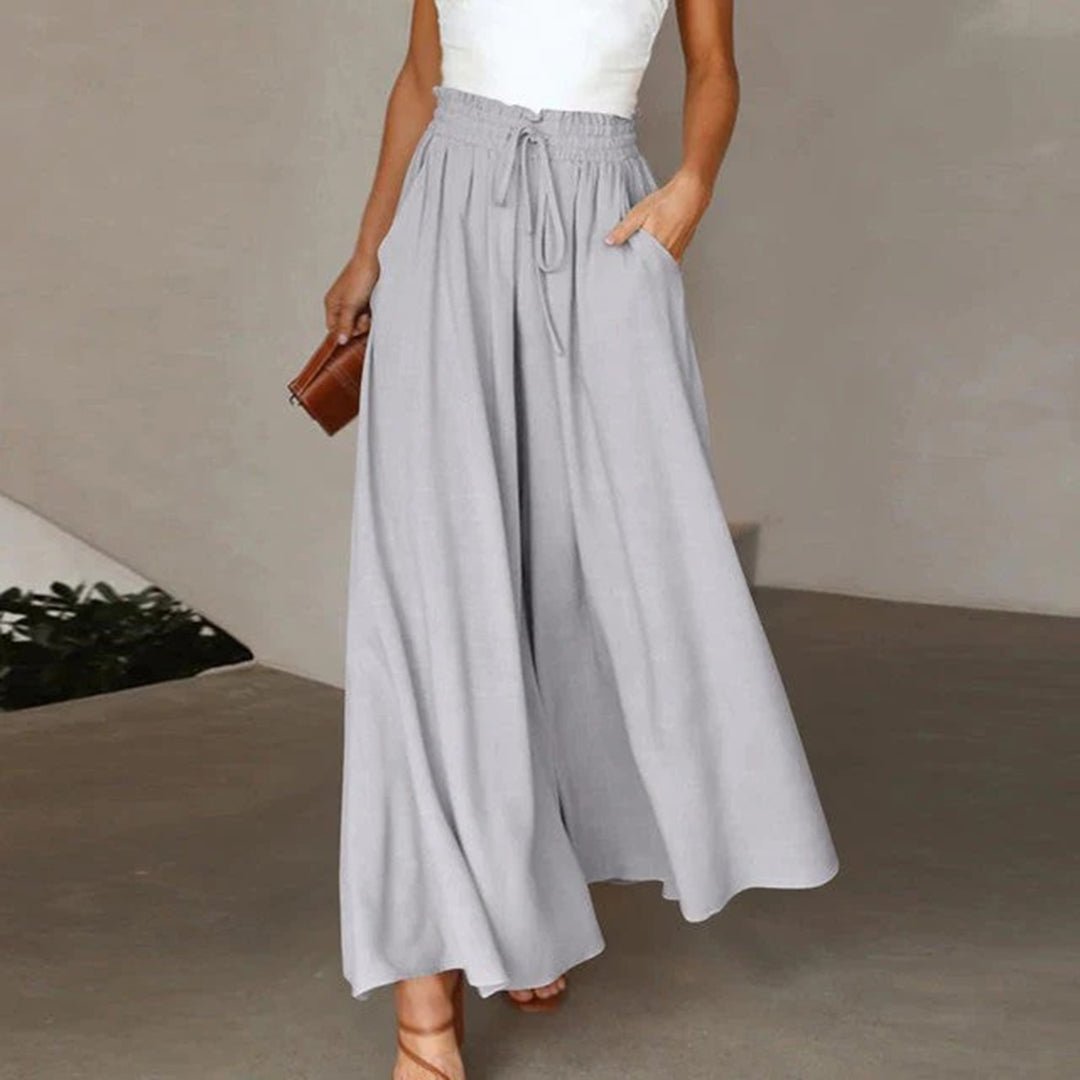 Women’s High Waist Flowy Maxi Skirt with Elastic Waist and Pockets
