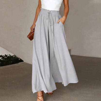 Women’s High Waist Flowy Maxi Skirt with Elastic Waist and Pockets
