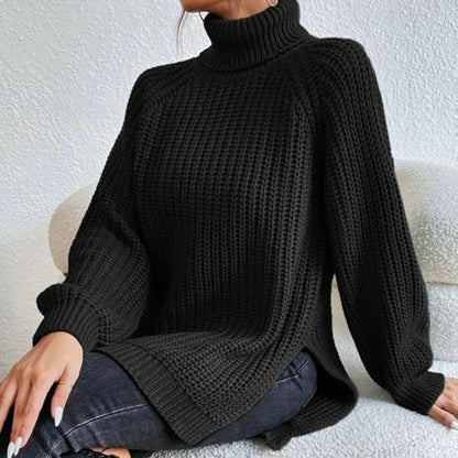 Grobstrickpullover Mit Hohem Kragen Für Damen