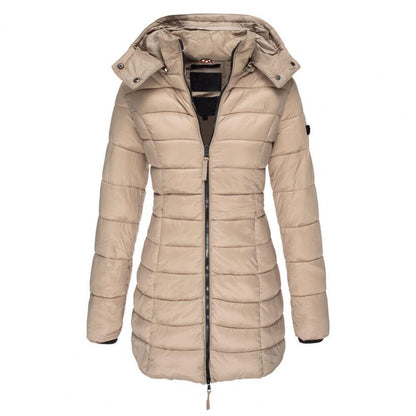 Lange Steppjacke mit Reißverschluss für Winter Damen
