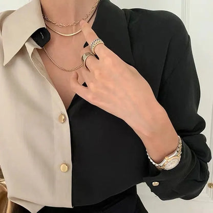 Vintage Two-Tone Long-Sleeve Blouse for Women