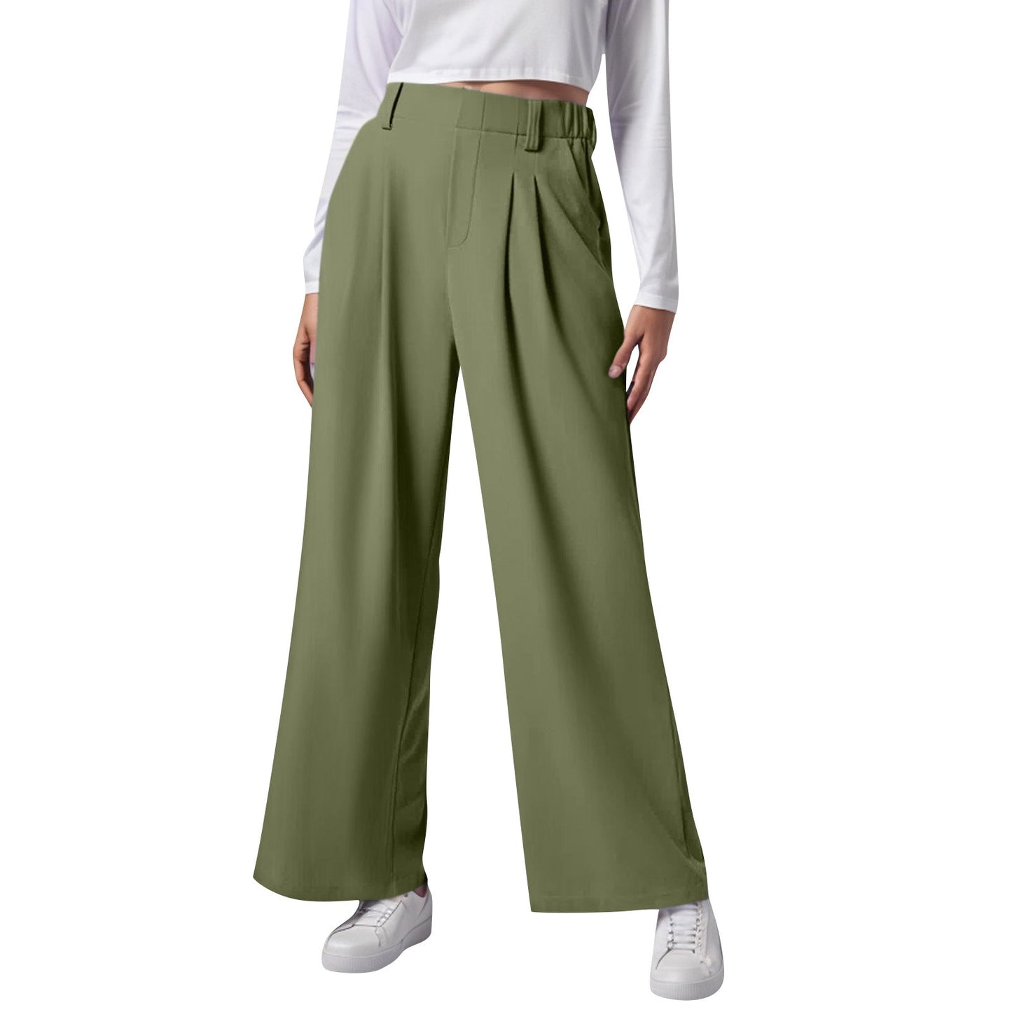 Women’s High Waist Wide Leg Trousers with Pleated Front and Tailored Fit