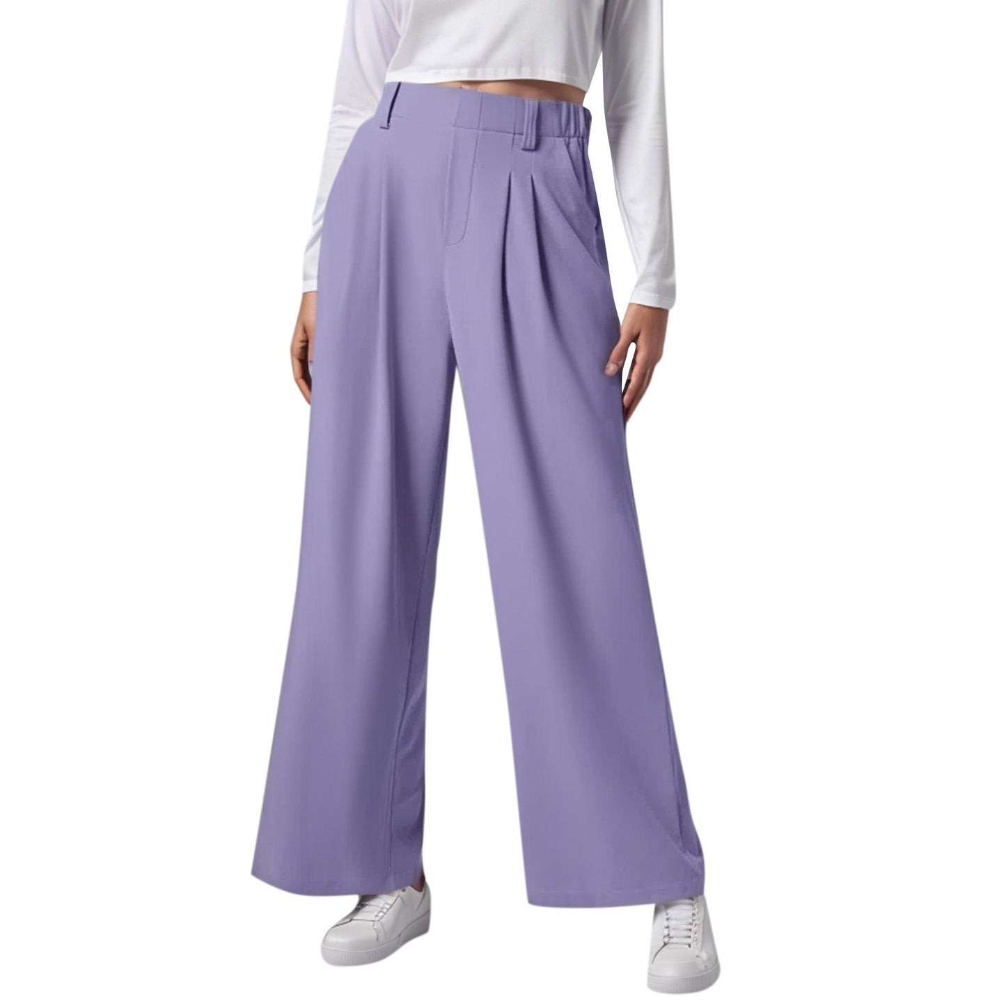 Women’s High Waist Wide Leg Trousers with Pleated Front and Tailored Fit