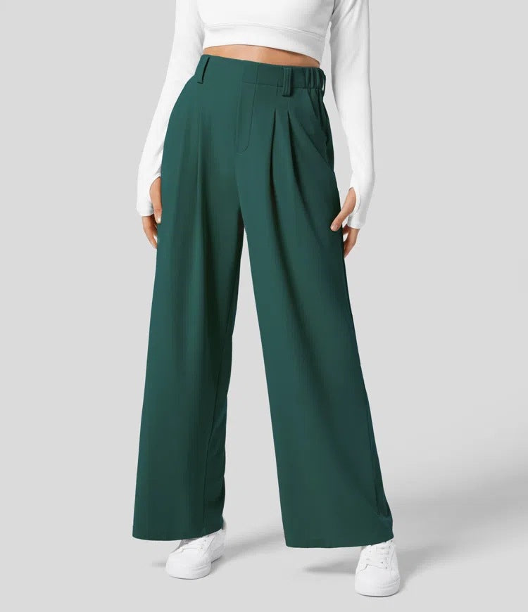 Women’s High Waist Wide Leg Trousers with Pleated Front and Tailored Fit