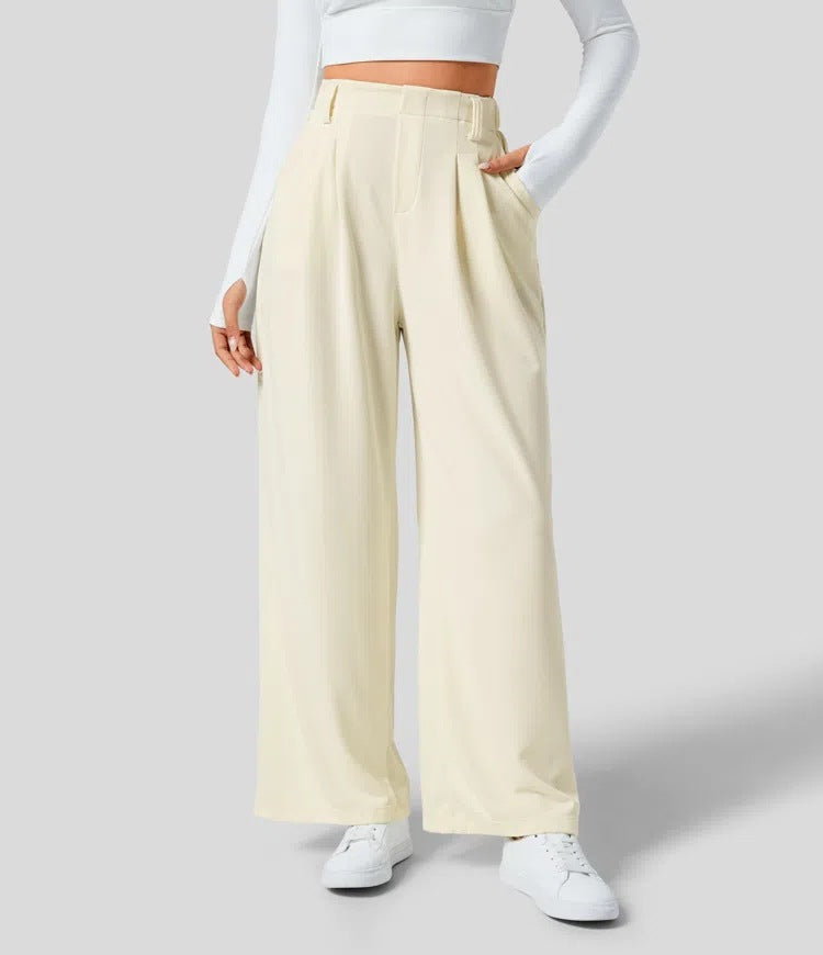 Women’s High Waist Wide Leg Trousers with Pleated Front and Tailored Fit