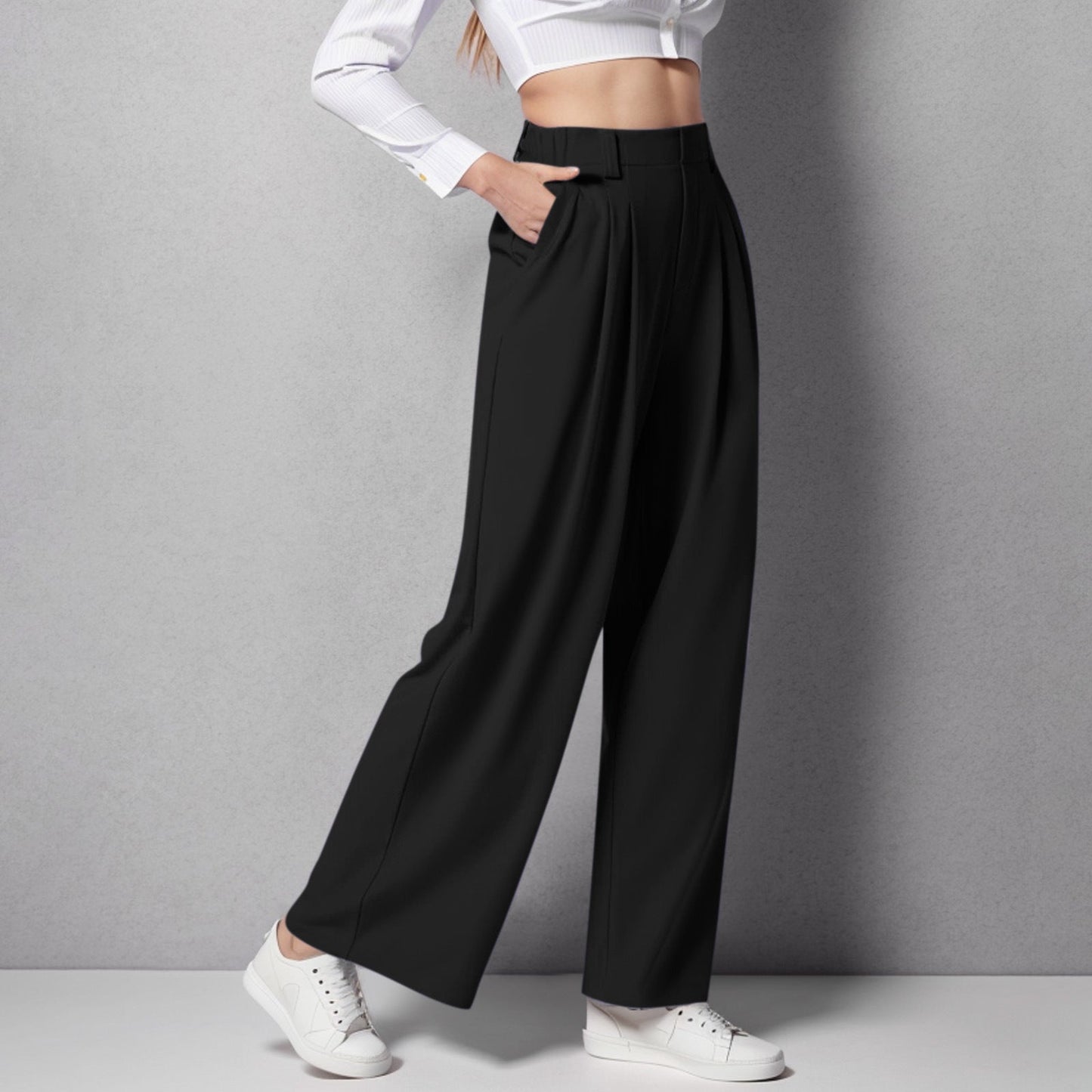 Women’s High Waist Wide Leg Trousers with Pleated Front and Tailored Fit