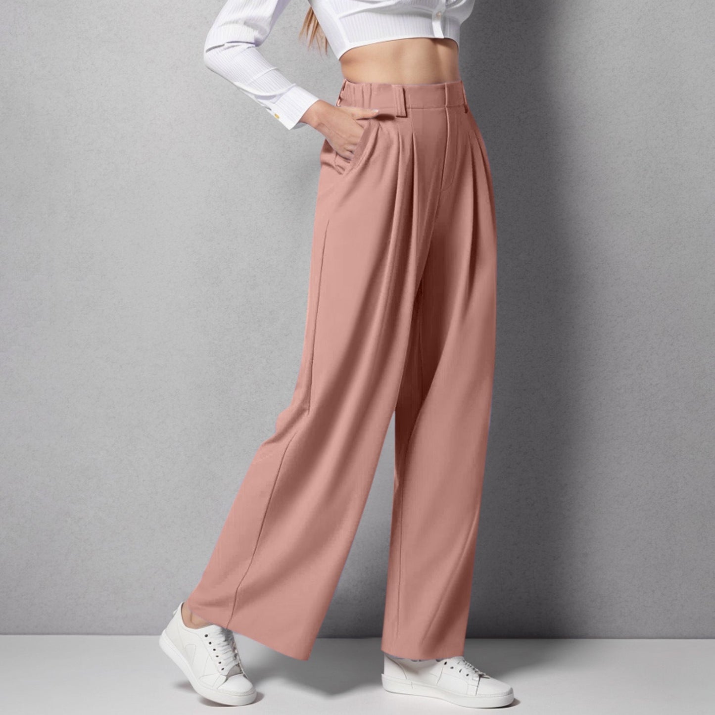 Women’s High Waist Wide Leg Trousers with Pleated Front and Tailored Fit