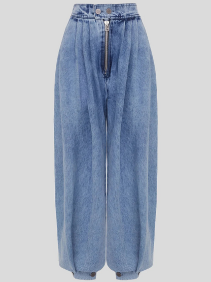 Women’s High Waist Balloon Jeans with Pleated Wide Leg Fit