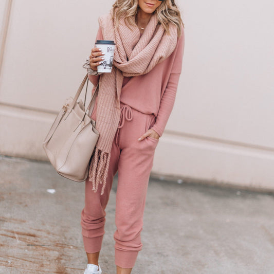 Women's Casual Loungewear Set with Long Sleeve Top and Jogger Pants