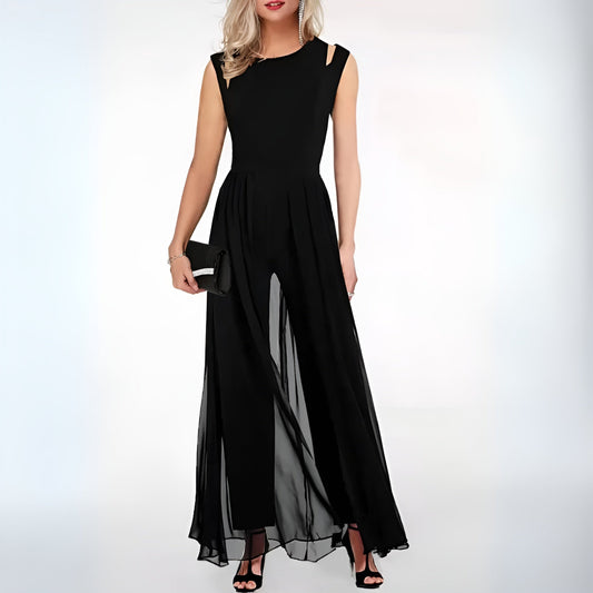 Women's Elegant Sheer Overlay Jumpsuit – Wide Leg Formal Evening Outfit