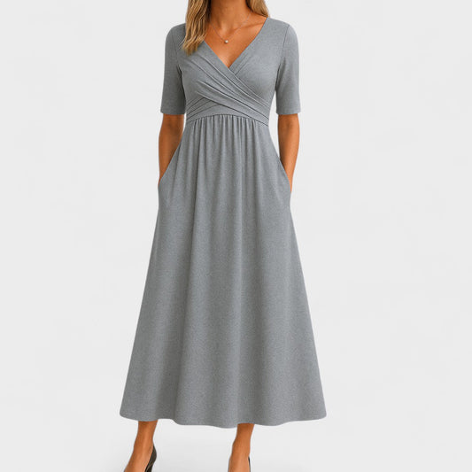 Women’s V Neck Elegant Relaxed Fit Flowy Midi Dress