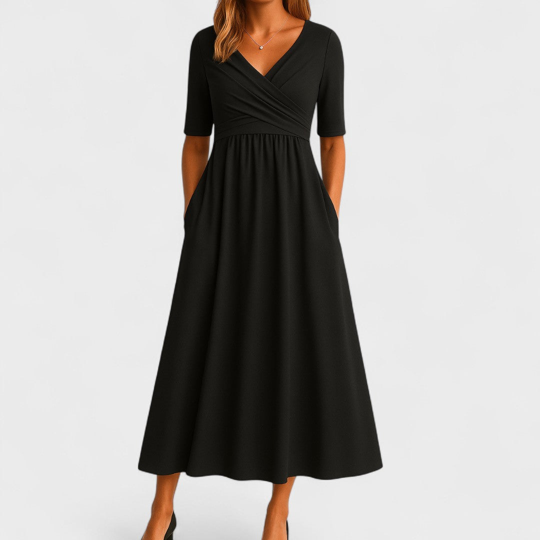Women’s V Neck Elegant Relaxed Fit Flowy Midi Dress