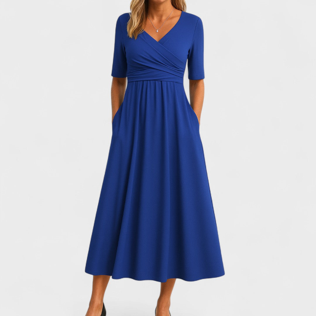 Women’s V Neck Elegant Relaxed Fit Flowy Midi Dress