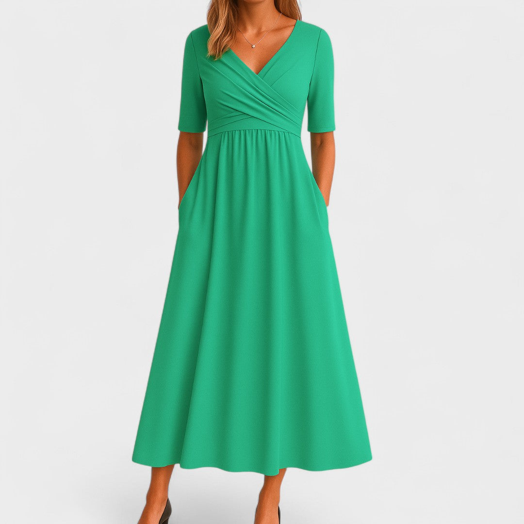 Women’s V Neck Elegant Relaxed Fit Flowy Midi Dress