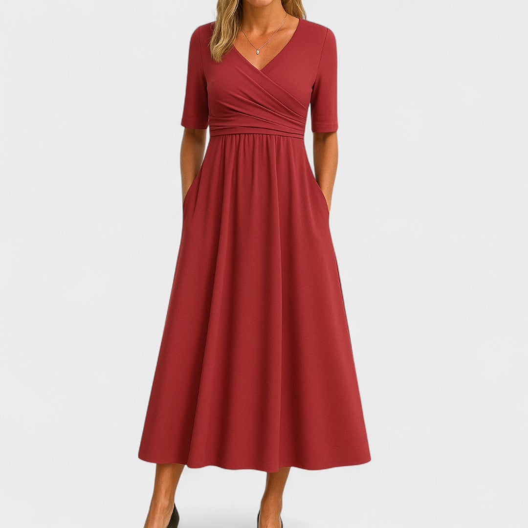 Women’s V Neck Elegant Relaxed Fit Flowy Midi Dress