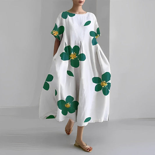 Women’s Floral Relaxed Fit Oversized Print Casual Midi Dress