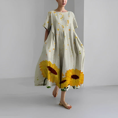 Women’s Floral Relaxed Fit Oversized Print Casual Midi Dress