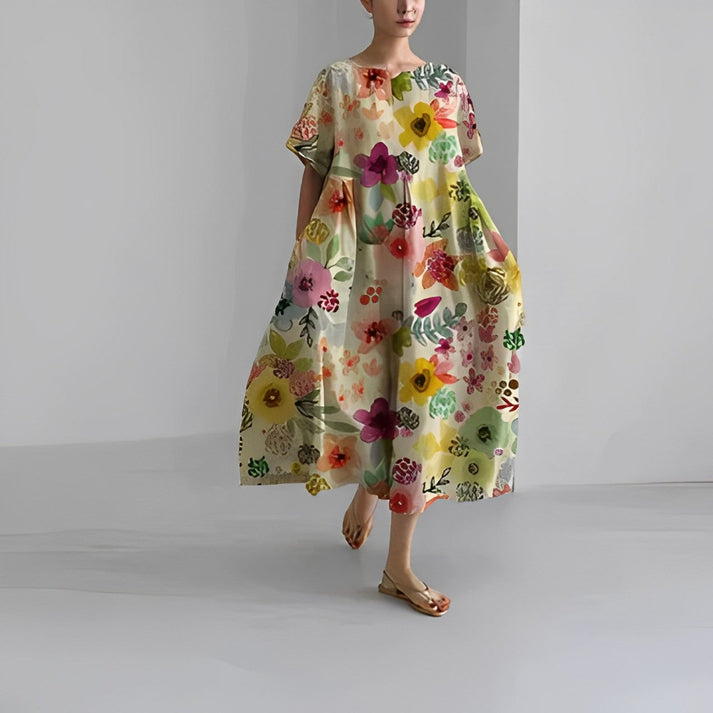 Women’s Floral Relaxed Fit Oversized Print Casual Midi Dress