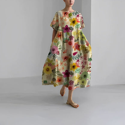 Women’s Floral Relaxed Fit Oversized Print Casual Midi Dress