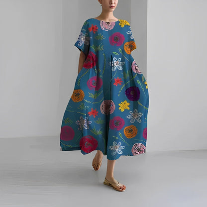 Women’s Floral Relaxed Fit Oversized Print Casual Midi Dress