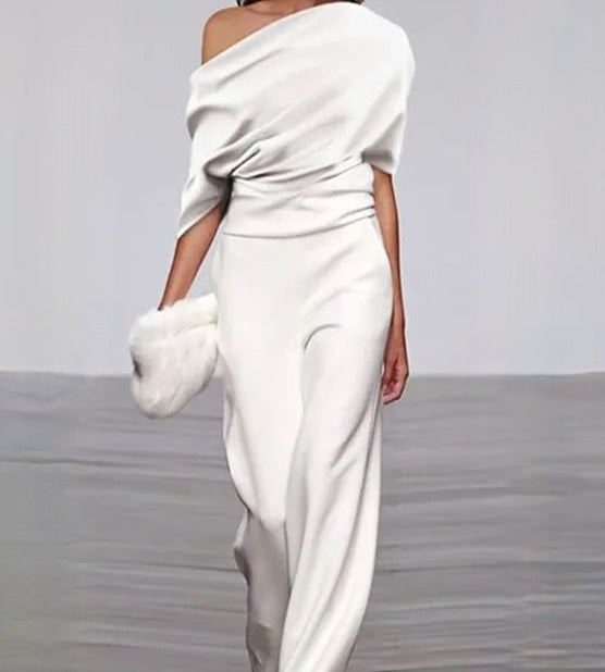 Ein-Schulter Jumpsuit mit Drapierung für formelle Damen