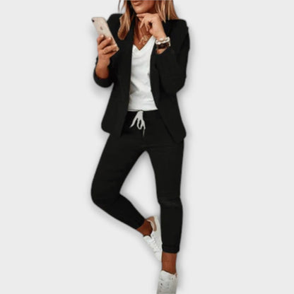 Women's Casual Blazer & Drawstring Pants Set Chic Two Piece Outfit