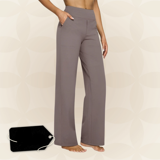 Women's High Waist Stretch Pants with Wide Leg and Pockets