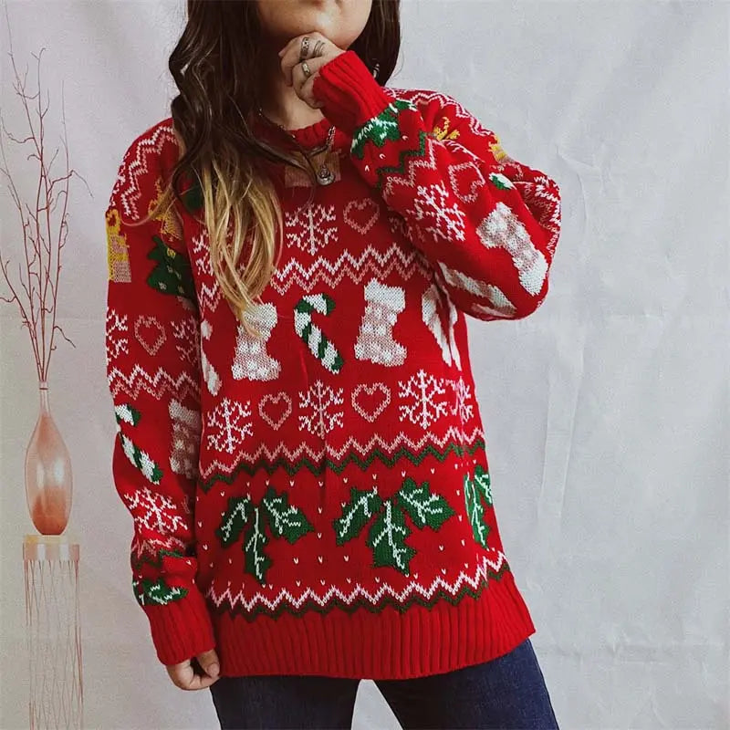 Ugly Christmas Pullover mit Strumpfmuster für Damen