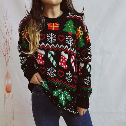 Ugly Christmas Pullover mit Strumpfmuster für Damen