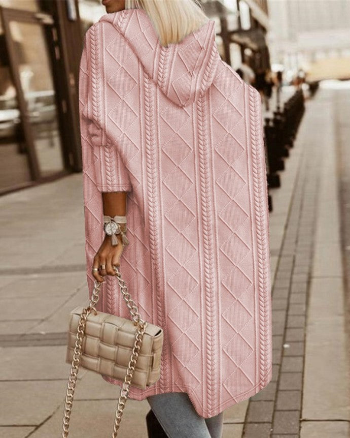 Lässiger Strickmantel mit Kapuze und Offener Front für Damen