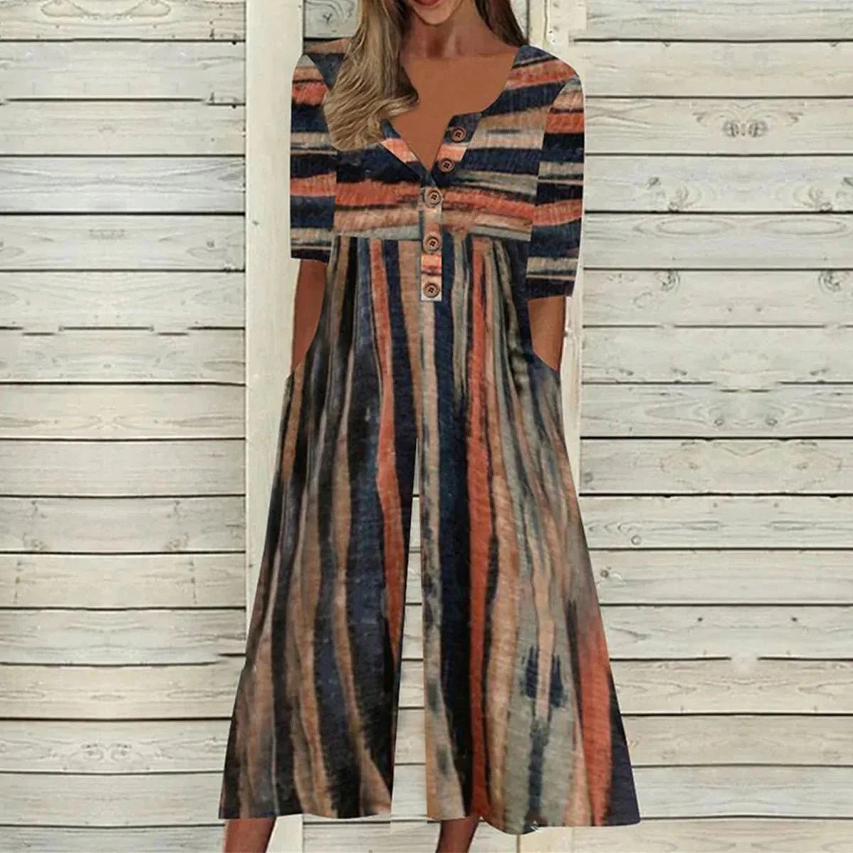 Women’s Printed Wide Leg Jumpsuit with V Neck
