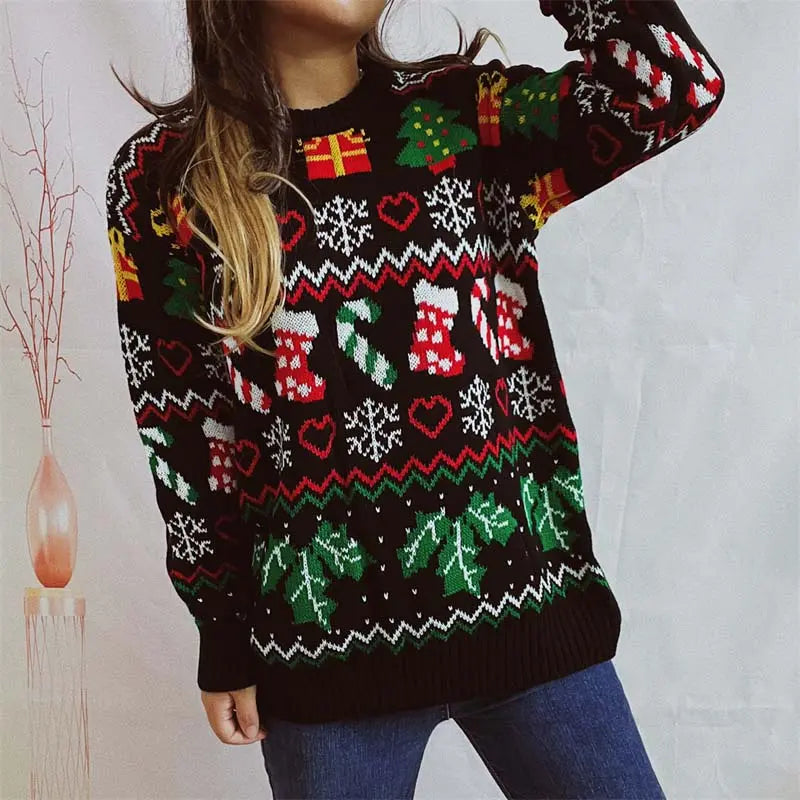 Ugly Christmas Pullover mit Strumpfmuster für Damen