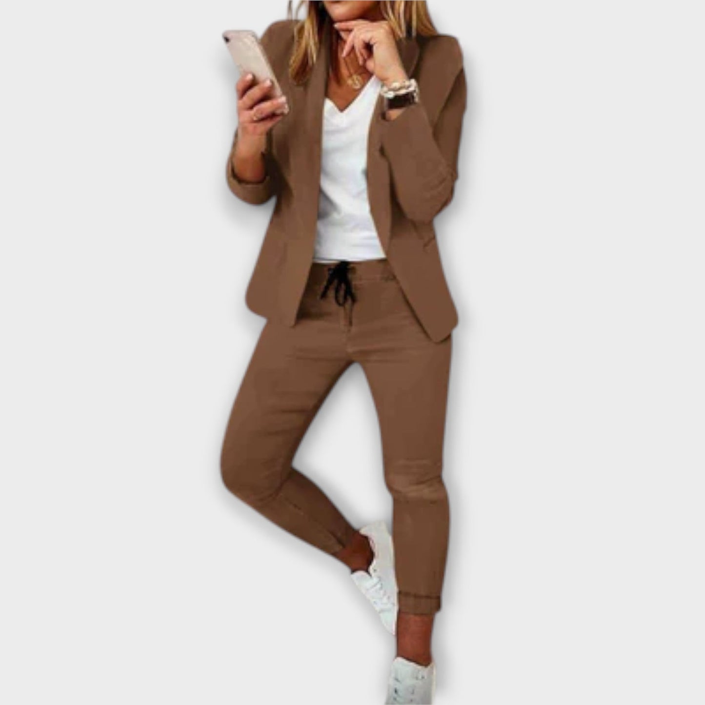 Women's Casual Blazer & Drawstring Pants Set Chic Two Piece Outfit