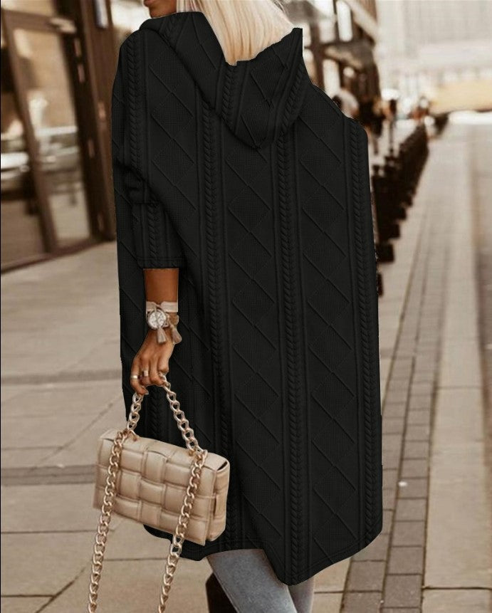 Lässiger Strickmantel mit Kapuze und Offener Front für Damen